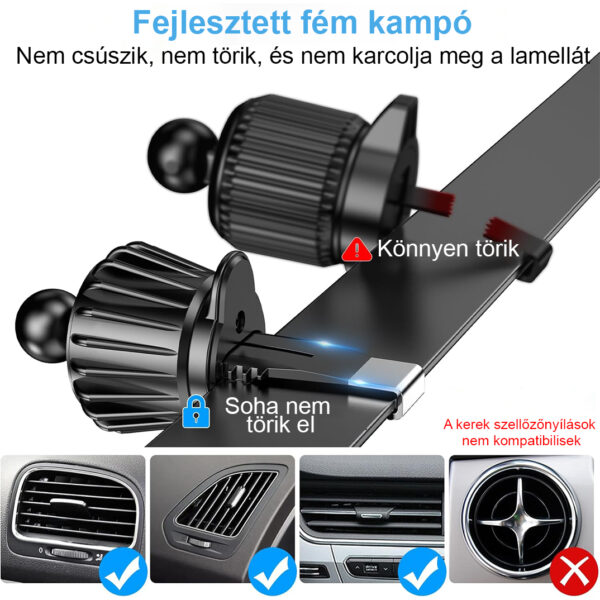 Univerzális mágneses autós tartó MagSafe-kompatibilitással, szellőzőrács-rögzítéssel Samsung, iPhone és Xiaomi készülékekhez, 360°-os forgathatósággal, szerelőkészlettel és tisztítókendőkkel, fekete színben, töltés nélkül – ideális Bolt és Uber sofőrök számára. - Image 4