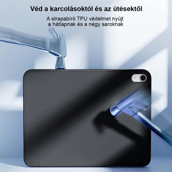 Védőtok iPad 11″-hez (11. generáció, 2025 – A16) és iPad 10,9″-hez (10. generáció, 2022), inteligens tok háromrészes, összecsukható állvánnyal, ultra-vékony hátlappal, fekete színben. - Image 6