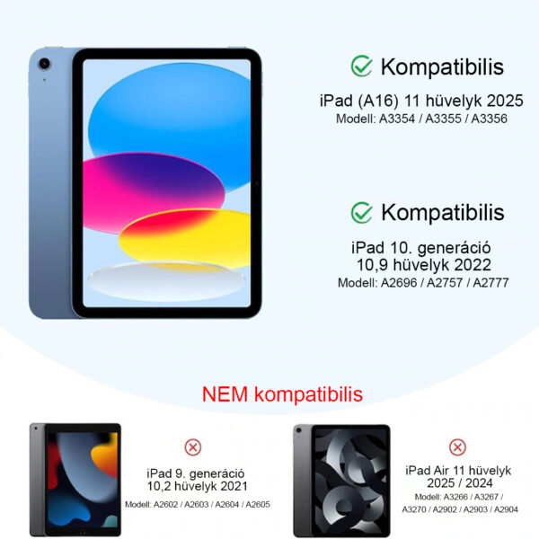 Védőtok iPad 11″-hez (11. generáció, 2025 – A16) és iPad 10,9″-hez (10. generáció, 2022), inteligens tok háromrészes, összecsukható állvánnyal, ultra-vékony hátlappal, fekete színben. - Image 7
