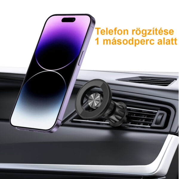 Univerzális mágneses autós tartó MagSafe-kompatibilitással, szellőzőrács-rögzítéssel Samsung, iPhone és Xiaomi készülékekhez, 360°-os forgathatósággal, szerelőkészlettel és tisztítókendőkkel, fekete színben, töltés nélkül – ideális Bolt és Uber sofőrök számára. - Image 6