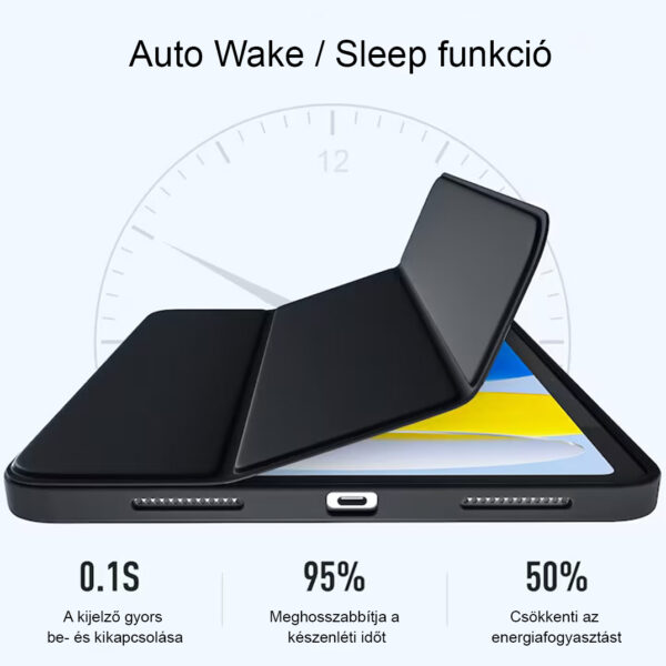 Védőtok iPad 11″-hez (11. generáció, 2025 – A16) és iPad 10,9″-hez (10. generáció, 2022), inteligens tok háromrészes, összecsukható állvánnyal, ultra-vékony hátlappal, fekete színben. - Image 8