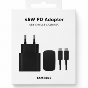 Eredeti Samsung 45 W-os PD hálózati töltő, USB-C, Power Delivery 3.0, PPS, 5 A-es USB-C–USB-C kábellel, fekete, EP-TA845XBEGCN